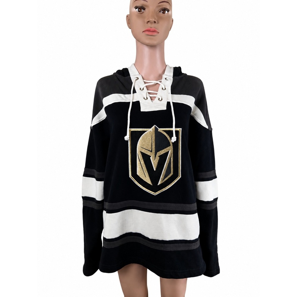 Vegas Golden Knights NHL Lace Up Hoodie Medium Black Gold Hockey Pullover